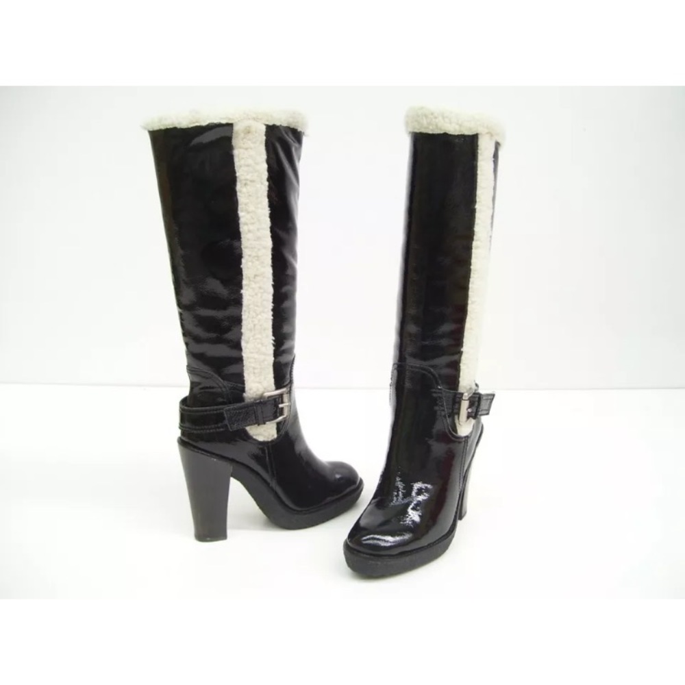 NIB Michael Kors Derby Boot Black Patent Leather Fur
